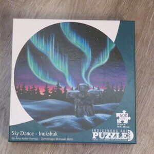 Sky Dance-Inukshuk 500 Piece Round Puzzle Indigenous Art Sealed Box (K744)
